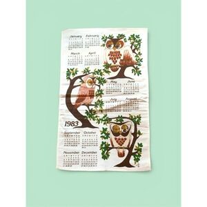 Vtg 1983 Tempo Hanging Cotton Wall Calender Owls In Trees OWL 23"x 14"